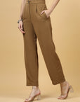 Women Brown Regular Fit Mid-Rise Parallel Trousers