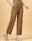 Women Brown Regular Fit Mid-Rise Parallel Trousers