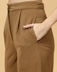 Women Brown Regular Fit Mid-Rise Parallel Trousers