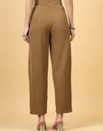 Women Brown Regular Fit Mid-Rise Parallel Trousers