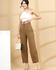 Women Brown Regular Fit Mid-Rise Parallel Trousers