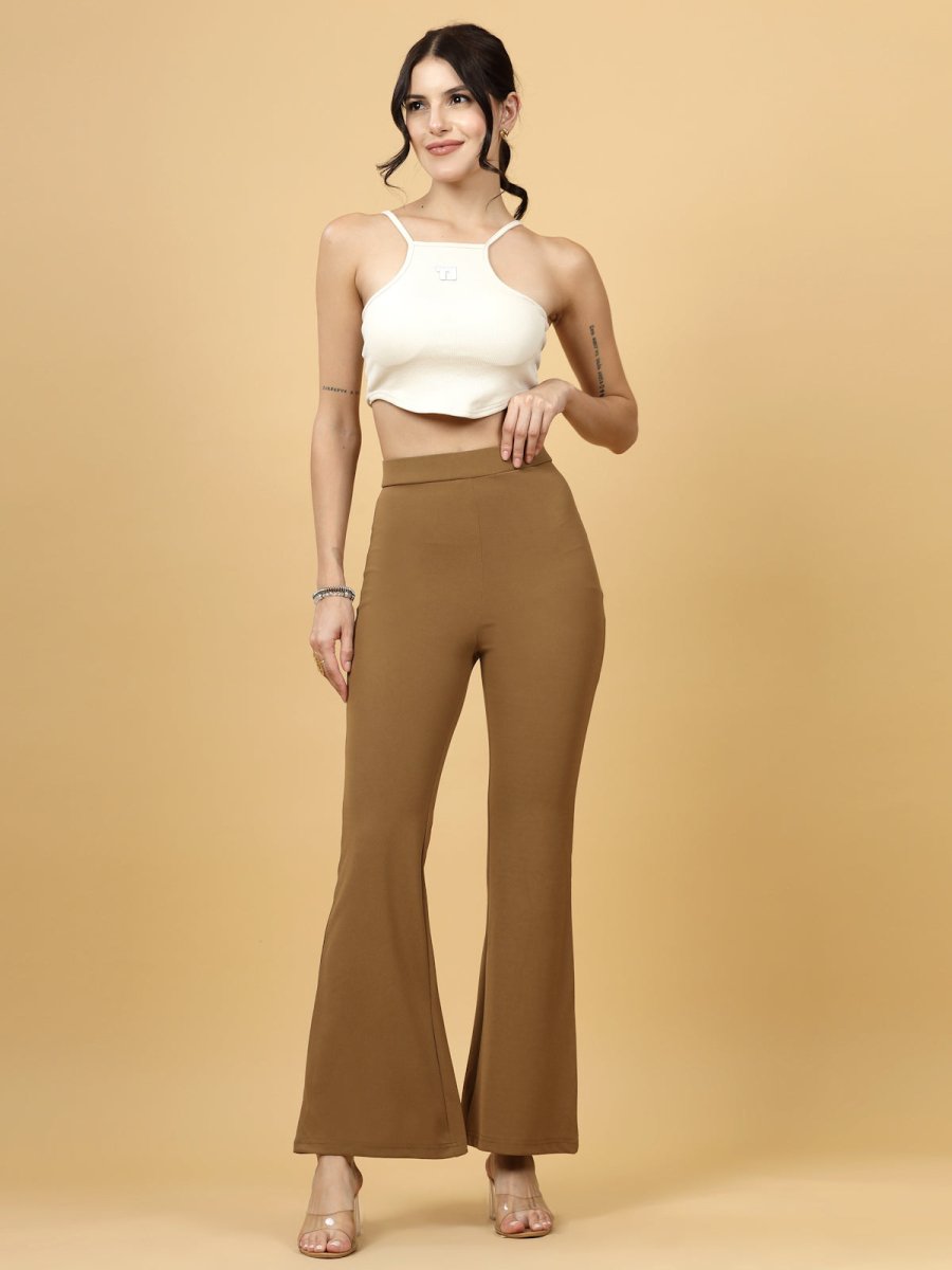 Women Brown Bootcut Regular Fit High-Rise Trouser