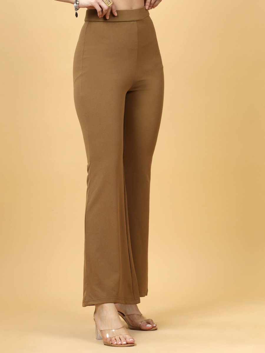Women Brown Bootcut Regular Fit High-Rise Trouser