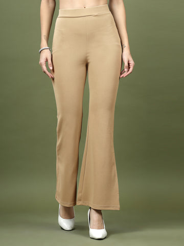 Women Nude Bootcut Regular Fit High-Rise Trouser