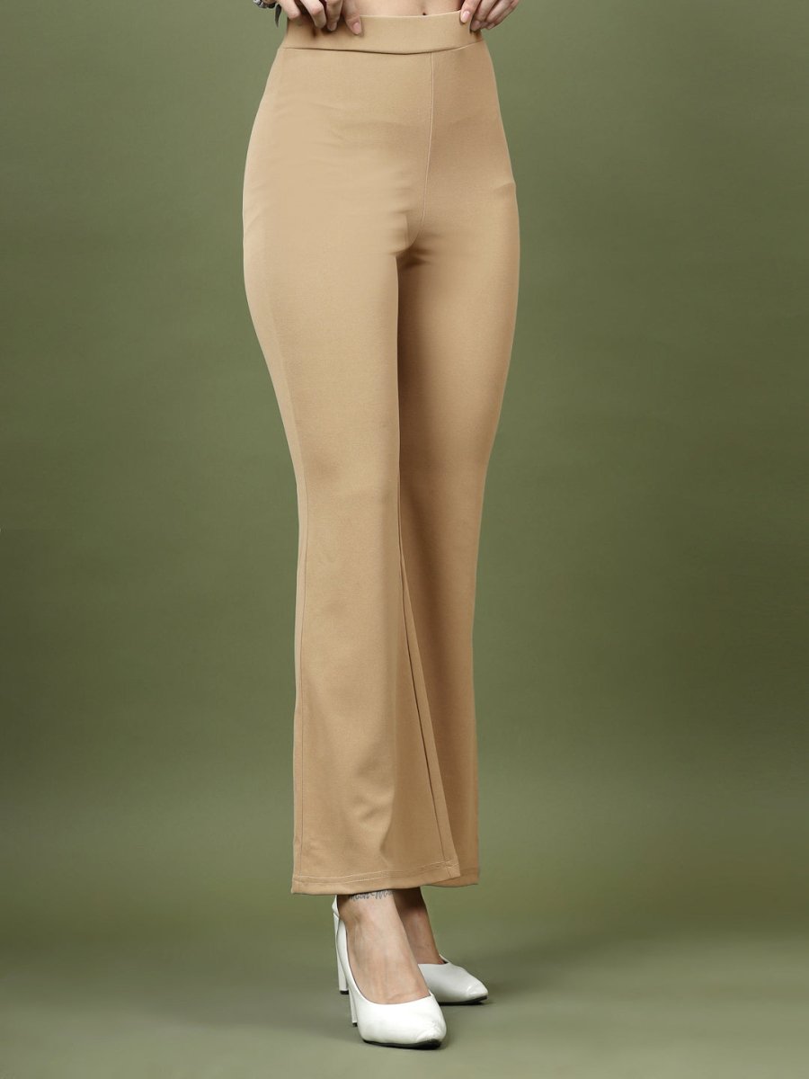 Women Nude Bootcut Regular Fit High-Rise Trouser