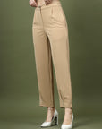 Women Nude Regular Fit Mid-Rise Parallel Trousers