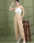 Women Nude Regular Fit Mid-Rise Parallel Trousers