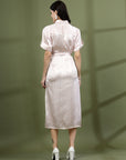Shirt Collar Short Sleeves Striped Shirt Midi Dress