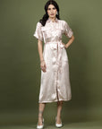 Shirt Collar Short Sleeves Striped Shirt Midi Dress