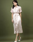 Shirt Collar Short Sleeves Striped Shirt Midi Dress