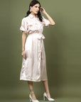 Shirt Collar Short Sleeves Striped Shirt Midi Dress