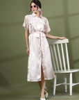 Shirt Collar Short Sleeves Striped Shirt Midi Dress