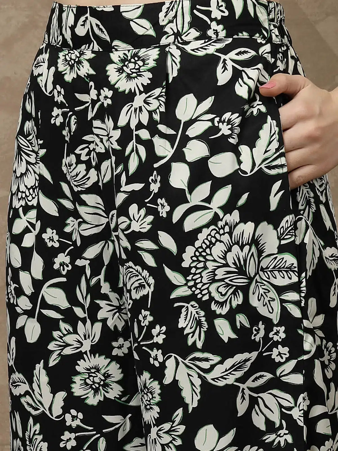 Black Floral Printed Long Sleeves Shirt With Trousers