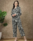 Black Floral Printed Long Sleeves Shirt With Trousers
