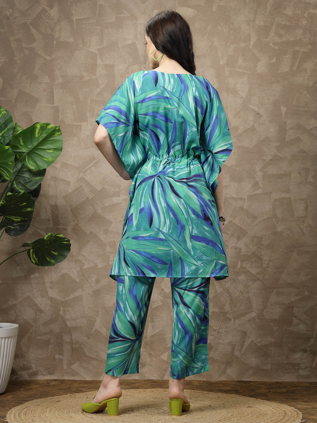 Green Printed Kaftan Tunic With Trousers