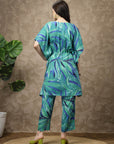 Green Printed Kaftan Tunic With Trousers