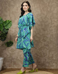 Green Printed Kaftan Tunic With Trousers