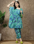 Green Printed Kaftan Tunic With Trousers