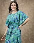 Green Printed Kaftan Tunic With Trousers