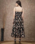 Black & Brown Abstract Printed Shoulder Straps Tiered Detail A-Line Maxi Dress