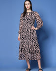 Animal Print Keyhole Neck Bell Sleeve A-Line Midi Dress