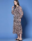Animal Print Keyhole Neck Bell Sleeve A-Line Midi Dress