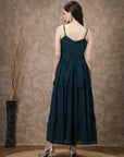Blue Striped Shoulder Straps Maxi Dress