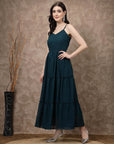 Blue Striped Shoulder Straps Maxi Dress