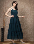 Blue Striped Shoulder Straps Maxi Dress