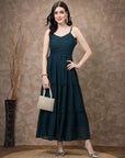 Blue Striped Shoulder Straps Maxi Dress