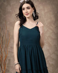 Blue Striped Shoulder Straps Maxi Dress