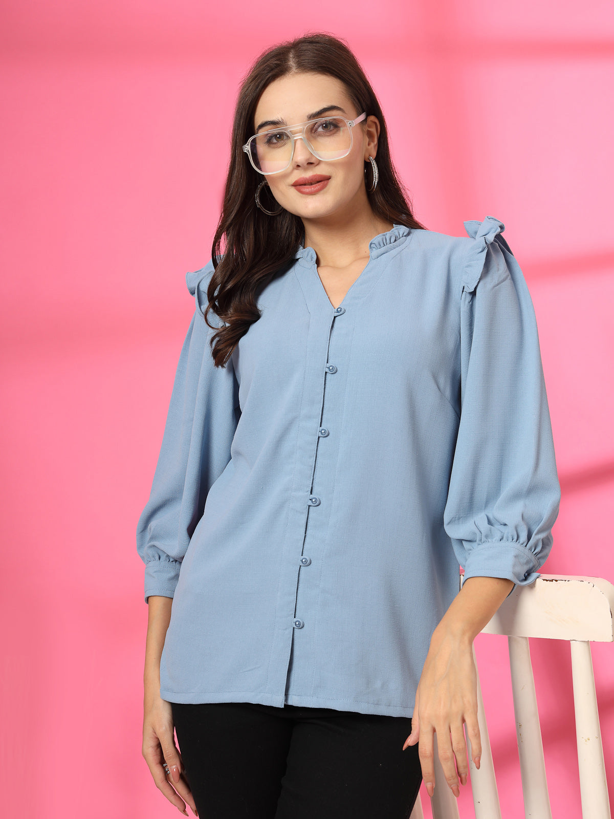 Blue Solid  Regular Cotton top