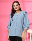 Blue Solid  Regular Cotton top