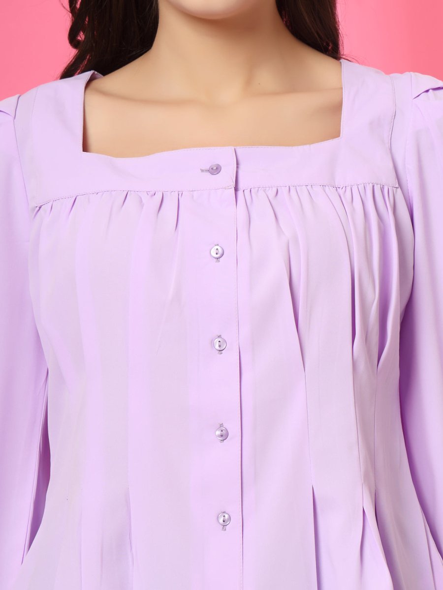 Women Collarless Solid Full Sleeves Buttoned Top