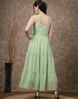 Sea Green Striped Shoulder Straps Maxi Dress