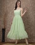 Sea Green Striped Shoulder Straps Maxi Dress