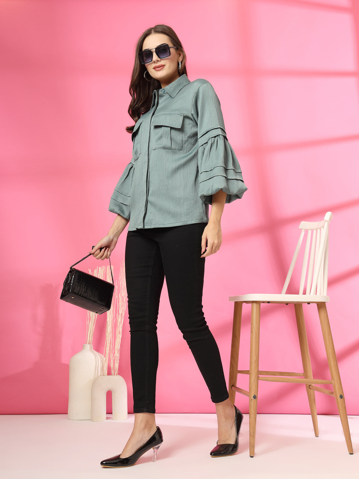 Women Spread Collar Casual Shirt