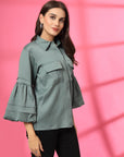 Women Spread Collar Casual Shirt