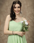Sea Green Striped Shoulder Straps Maxi Dress