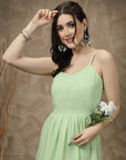 Sea Green Striped Shoulder Straps Maxi Dress