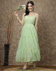 Sea Green Striped Shoulder Straps Maxi Dress