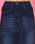 Solid Blue Women A-Line Knitted Maxi Skirt
