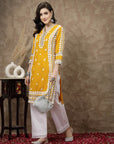 Mustard Yellow Floral Embroidered Thread Work Cotton Straight Kurta