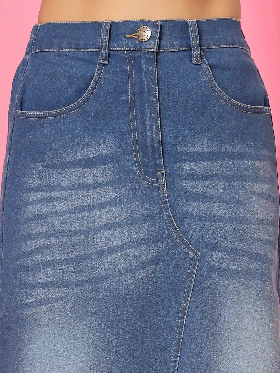 Women A-Line Denim Maxi Skirt