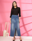 Women A-Line Denim Maxi Skirt