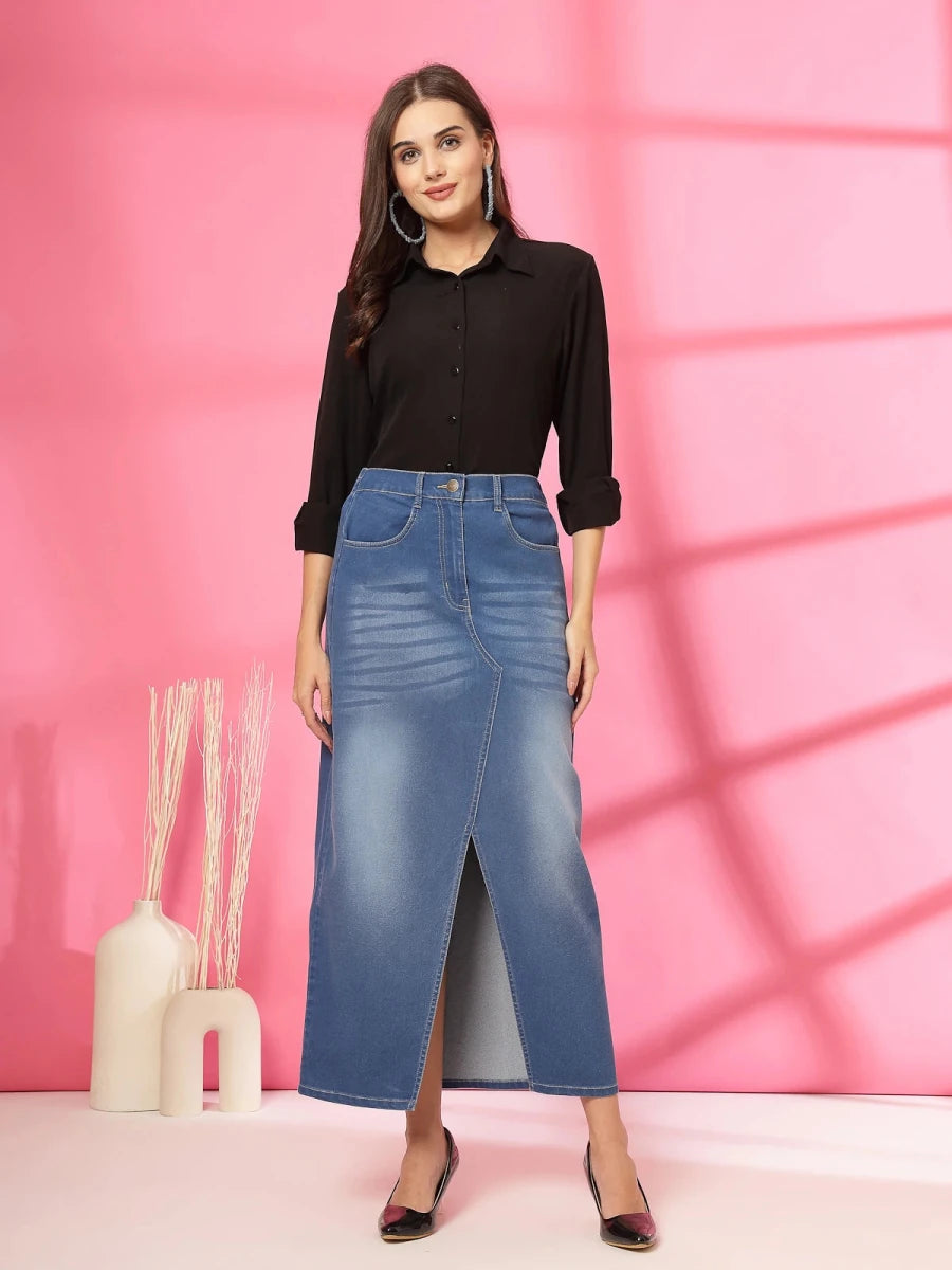 Women A-Line Denim Maxi Skirt