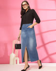 Women A-Line Denim Maxi Skirt