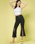 Women Olive Green Solid Bootcut Trousers