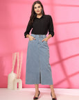 Women Denim A-Line Midi Skirt