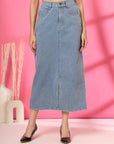 Women Denim A-Line Midi Skirt